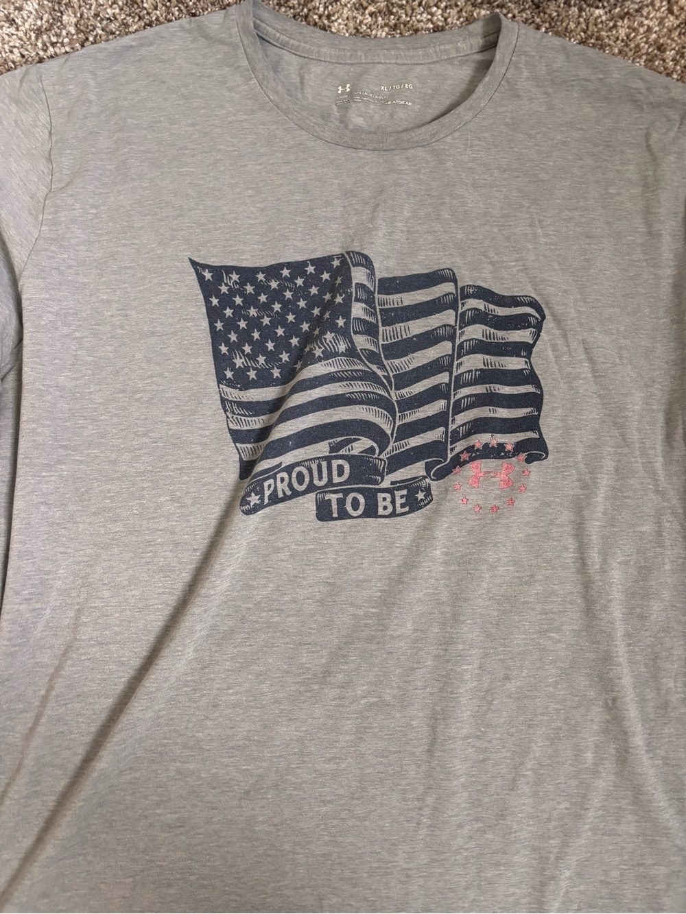 Under Armour Light Heather Gray Tee with Navy Flag Graphic